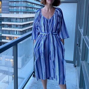 Like new Mara Hoffman striped cotton/tencel belted dress size S